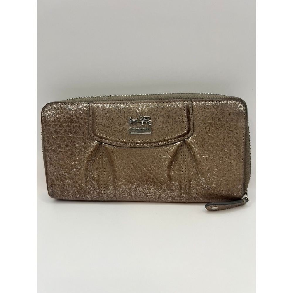 Coach Metallic Brown Leather Zip Around Accordion Wallet Purse
